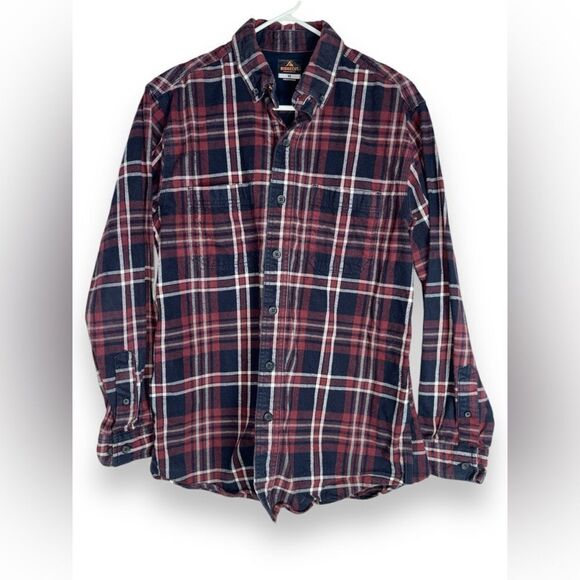 Ridgecut Toughwear Men’s Medium Red & Navy Checkered Flannel Button Down Shirt - Picture 1 of 13